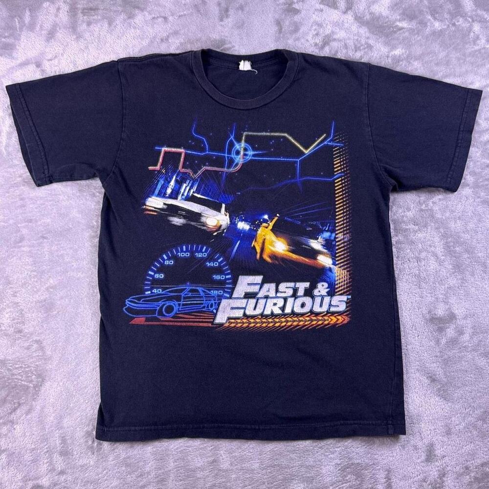 Vintage 2001 Fast & Furious Shirt Youth Large Black Cars Movie Graphic Tee Y2K